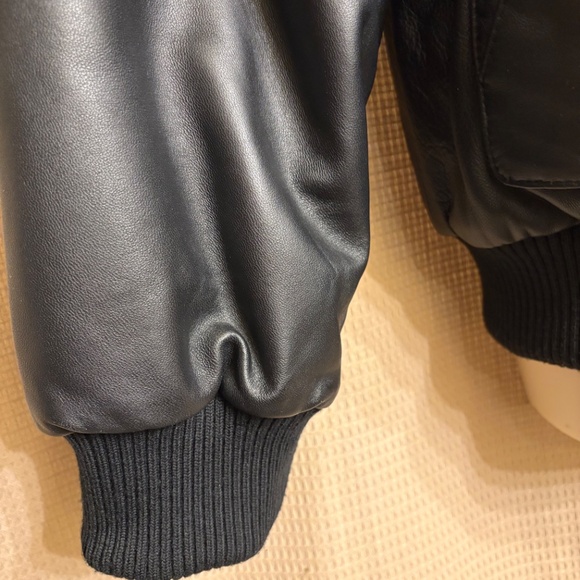 EDDIE BAUER Soft Black Lamb Leather Goose Down Lined Bomber Jacket Men's L - Picture 6 of 16